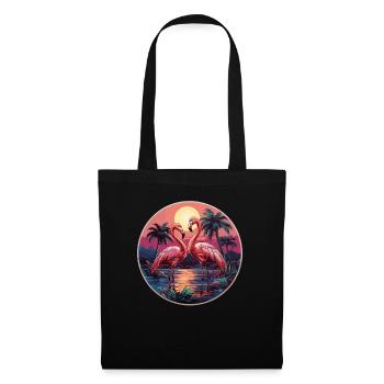 Flamants roses, coucher de soleil, plage, océan flamant rose - Sac en tissu - noir - Devant