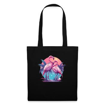 Flamants roses, coucher de soleil, plage, océan flamant rose - Sac en tissu - noir - Devant