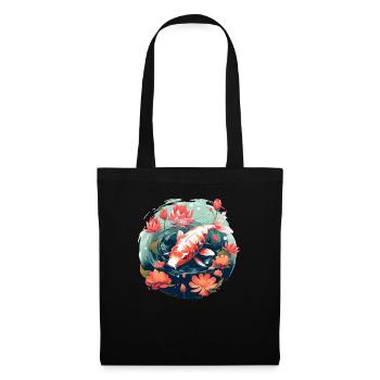 Vintage 80s Rétro Japonais Asiatique Koi Carpe - Sac en tissu - noir - Devant