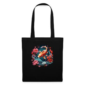 Vintage 80s Rétro Japonais Asiatique Koi Carpe - Sac en tissu - noir - Devant