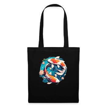 Vintage 80s Rétro Japonais Asiatique Koi Carpe - Sac en tissu - noir - Devant