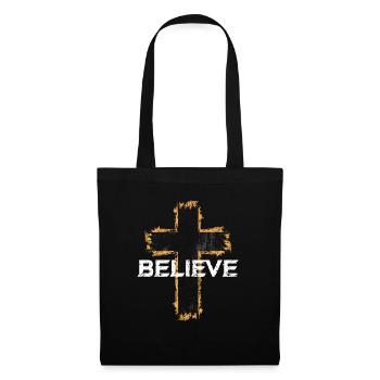 Believe Religion Kreuz Christen Christ Geschenk - Stoffbeutel - Schwarz - Vorne