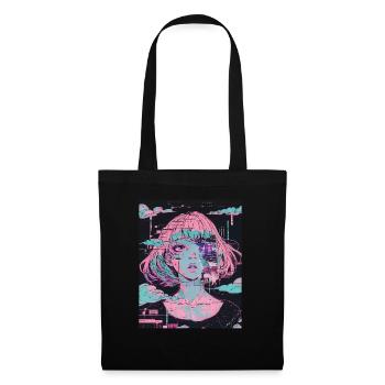 Anime Girl Vaporwave Glitchcore Pastel Goth Grunge - Stoffbeutel - Schwarz - Vorne