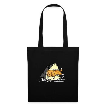 Hai essen Kätzchen T-Shirt Lustiger Hai Und Katze - Stoffbeutel - Schwarz - Vorne