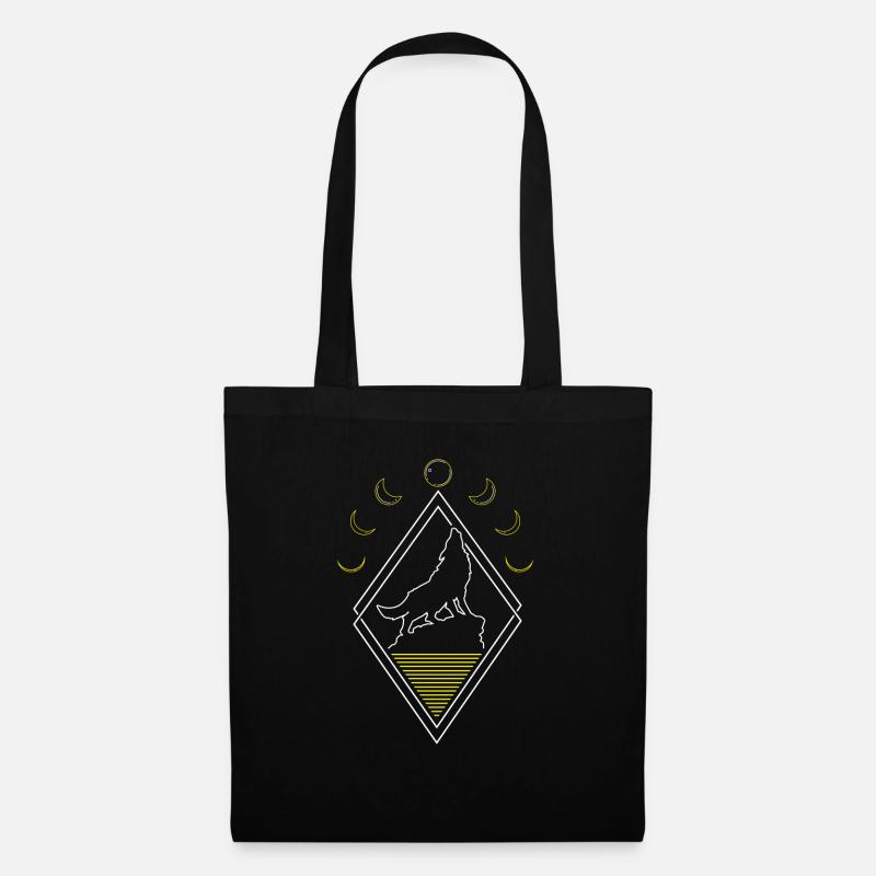 Wolf Abstrakt Moon Phases - Stoffbeutel - Schwarz