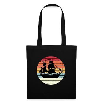 Pirate ship on the sea at sunset - Tote Bag - black - Front