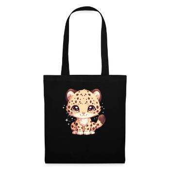 Leoparden Leopard - Stoffbeutel - Schwarz - Vorne