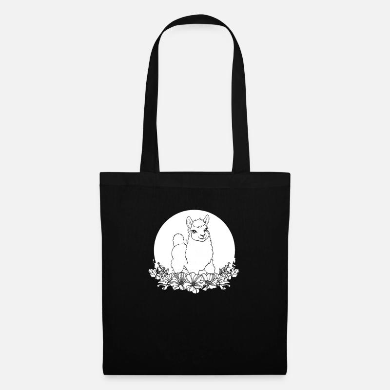 Lama Llama Wilde Blumen Floral Moon - Stoffbeutel - Schwarz