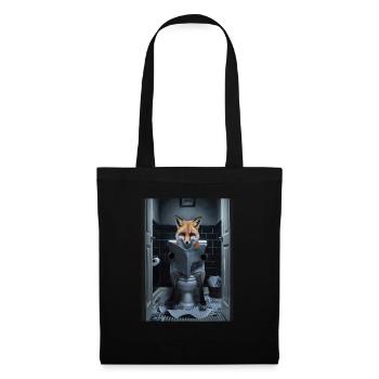 Fuchs Toilette lesen Zeitung Geschenk - Stoffbeutel - Schwarz - Vorne