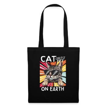Cat Coolest Pet On Earth Retro Sunglasses Funny - Stoffbeutel - Schwarz - Vorne