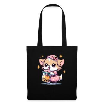 Bubble Tea Boba Milch Kawaii Anime Hund Chihuahua - Stoffbeutel - Schwarz - Vorne