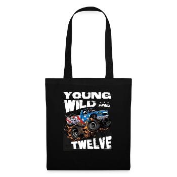 m Monster Truck 12th Birthday Boy Party - Jeune, - Sac en tissu - noir - Devant