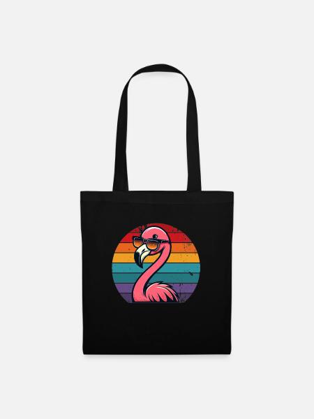 Cool Retro Flamingo in Sunglasses Funny Flamingo - Stoffbeutel - Schwarz