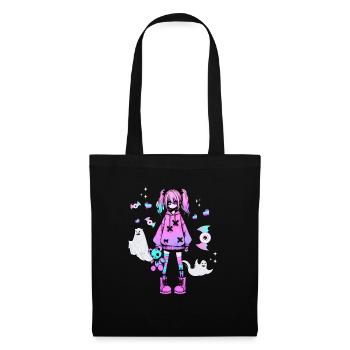 Pastel Goth Anime Fille Avec Ours En Peluche Gothique - Sac en tissu - noir - Devant