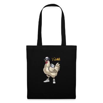 Huhn Mit Rucksack Und Sneakers – Urbaner Style - Stoffbeutel - Schwarz - Vorne