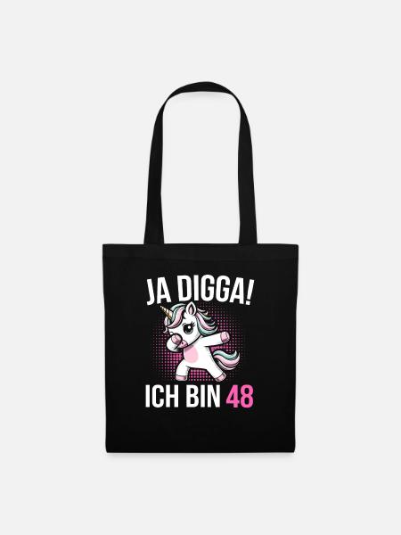 48. Geburtstag Frauen Einhorn Geschenk - Stoffbeutel - Schwarz
