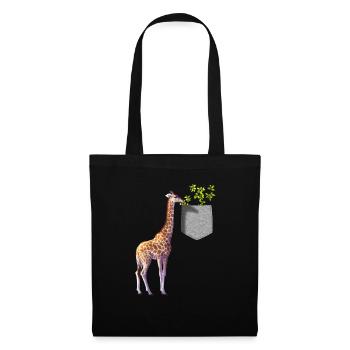 Girafe atteignant une branche avec des feuilles dans la poche - Sac en tissu - noir - Devant