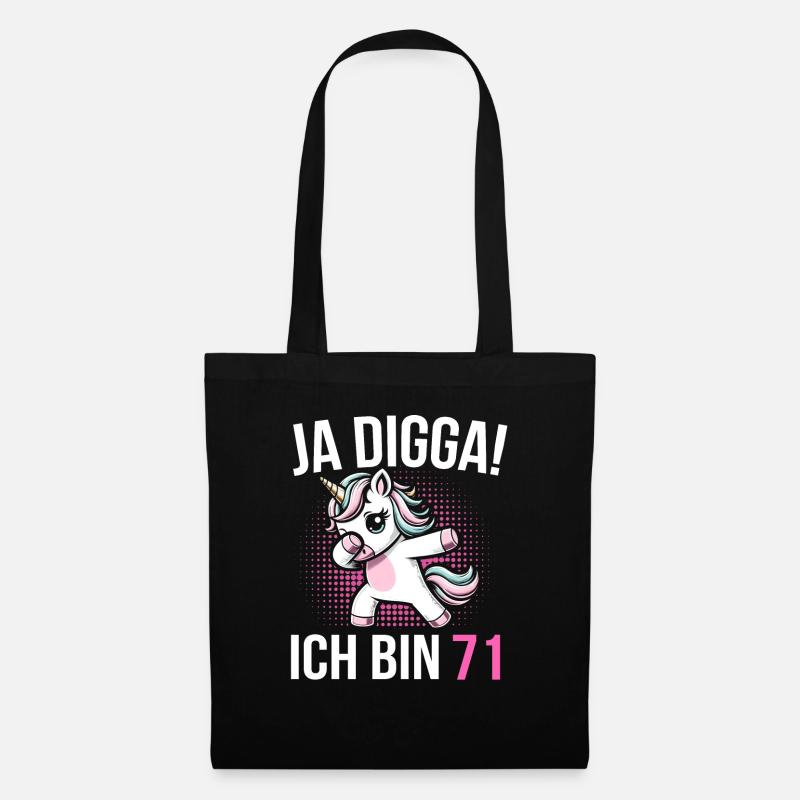 71. Geburtstag Frauen Einhorn Geschenk - Stoffbeutel - Schwarz