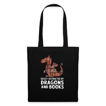 Fantasy Book Lover Drache mit Regalen - Stoffbeutel - Schwarz - Vorne