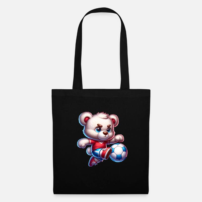 Süßer Teddybär spielt Fußball Comic Figur Kinder - Stoffbeutel - Schwarz