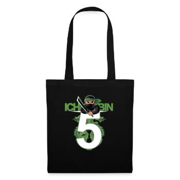 5. Geburtstag Ninja Kostüm 5 Jahre alt Junge - Stoffbeutel - Schwarz - Vorne