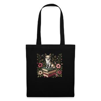 Chihuahua Flower Book Reader Floral Cottagecore - Tote Bag - black - Front