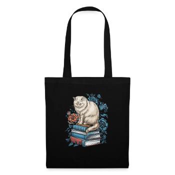 Cat Flower Book Reader Floralcottagecore - Tote Bag - black - Front