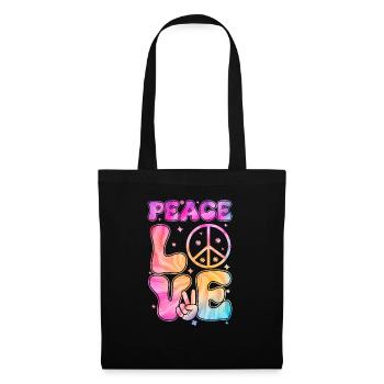 Groovy Tie Dye Friedens Liebeszeichen Retro Hippie - Stoffbeutel - Schwarz - Vorne