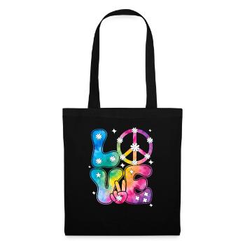 Groovy Tie Dye Friedens Liebeszeichen Retro Hippie - Stoffbeutel - Schwarz - Vorne