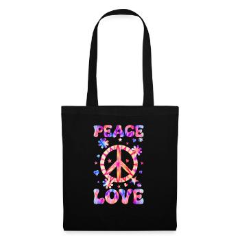 Groovy Tie Dye Friedens Liebeszeichen Retro Hippie - Stoffbeutel - Schwarz - Vorne