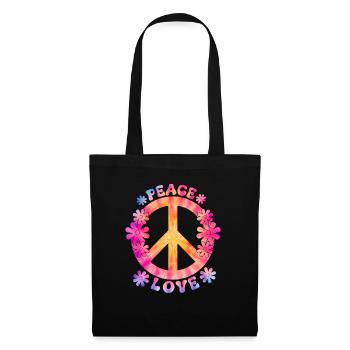 Groovy Tie Dye Friedens Liebeszeichen Retro Hippie - Stoffbeutel - Schwarz - Vorne