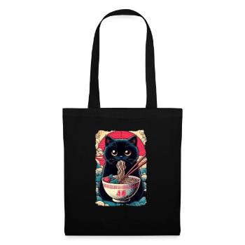 Katzen Ramen Nudel Japaner Anime Manga Kawaii - Stoffbeutel - Schwarz - Vorne