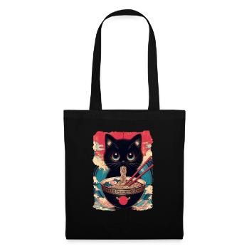 Katzen Ramen Nudel Japaner Anime Manga Kawaii - Stoffbeutel - Schwarz - Vorne
