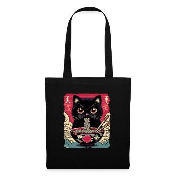 Katzen Ramen Nudel Japaner Anime Manga Kawaii - Stoffbeutel - Schwarz - Vorne
