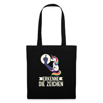 Erkenne die Zeichen Einhorn Schatten Lustiger - Stoffbeutel - Schwarz - Vorne