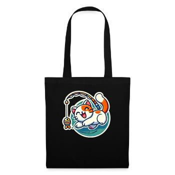 Cute ginger white Cat plays with a cat fishing rod - Tote Bag - black - Front