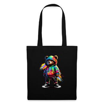 Hip Hop Teddybär Bunte Urban Rap Music - Stoffbeutel - Schwarz - Vorne