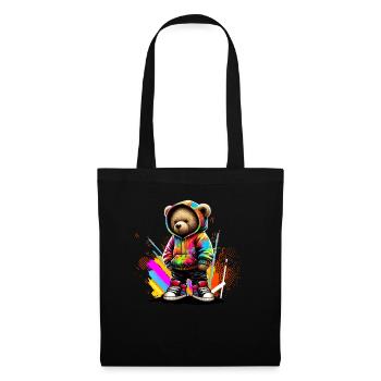Hip Hop Teddybär Bunte Urban Rap Music - Stoffbeutel - Schwarz - Vorne