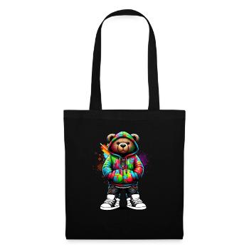 Hip Hop Teddybär Bunte Urban Rap Music - Stoffbeutel - Schwarz - Vorne