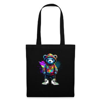 Hip Hop Teddybär Bunte Urban Rap Music - Stoffbeutel - Schwarz - Vorne