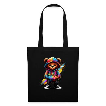 Hip Hop Teddybär Bunte Urban Rap Music - Stoffbeutel - Schwarz - Vorne