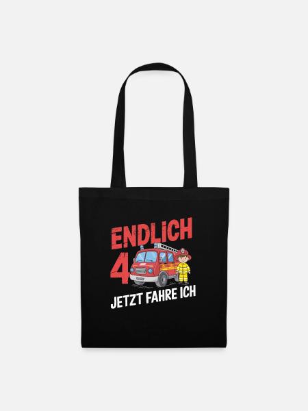 Endlich 4 Jetzt Fahre Ich Feuerwehr - Stoffbeutel - Schwarz