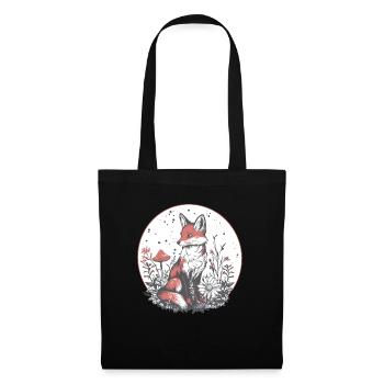 Cottagecore Fuchs mit Blumen - Stoffbeutel - Schwarz - Vorne