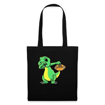 Sport Rugby Fußballer Dino Fußball - Stoffbeutel - Schwarz - Vorne