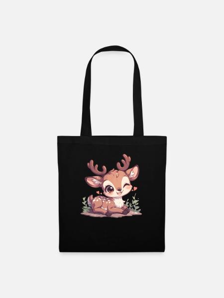 Hirsche Hirsch - Stoffbeutel - Schwarz