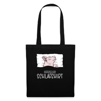 Offizielles Schlafshirt Schwein Schlafanzug Ferkel - Stoffbeutel - Schwarz - Vorne