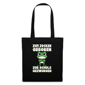 Zum Zocken geboren Zur Schule gezwungen Frosch - Stoffbeutel - Schwarz - Vorne