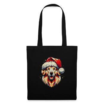 Polygon Art - Golden Retriever Santa Hat - Tote Bag - black - Front