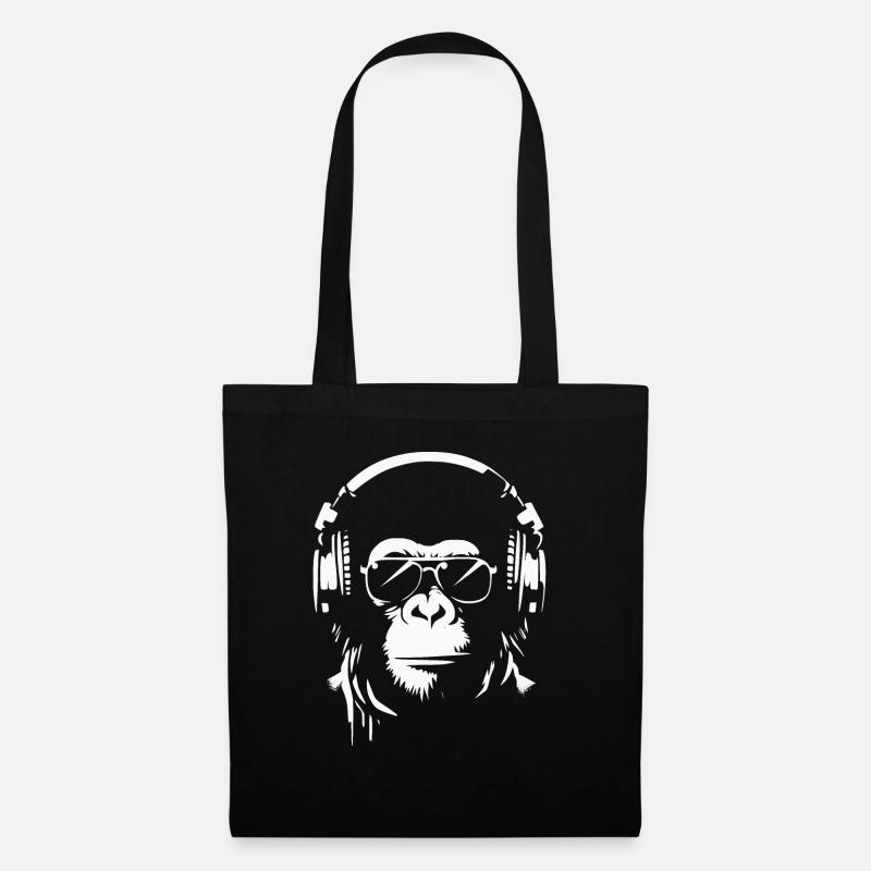 Affe mit Kopfhörern Cooles Musikdesign - Stoffbeutel - Schwarz