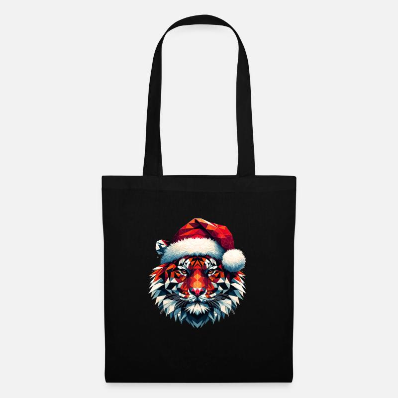 Polygon Kunst Tiger Weihnachtsmütze Original - Stoffbeutel - Schwarz